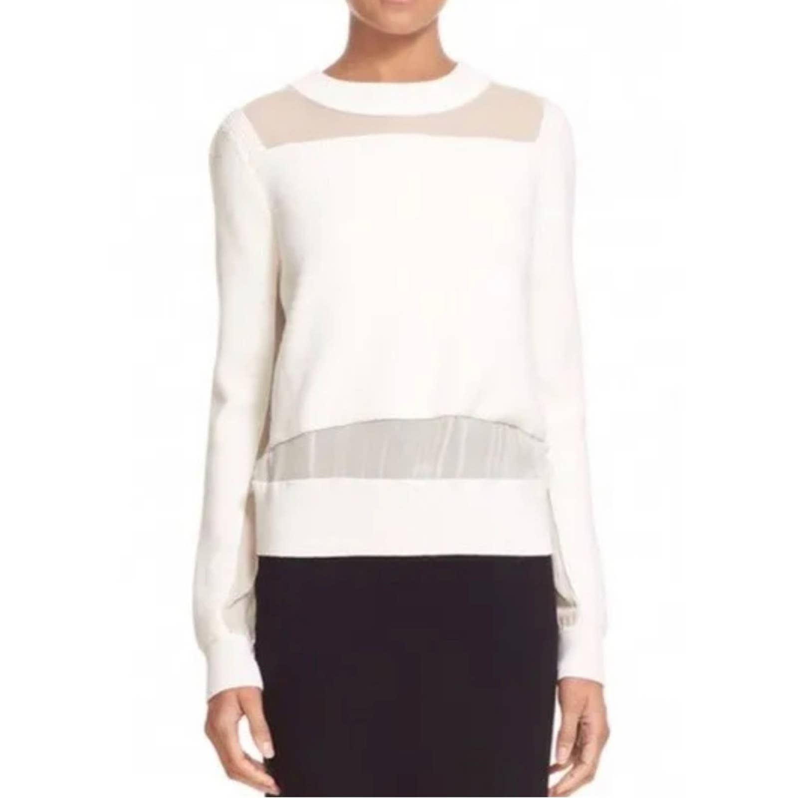 Rag&Bone Cream Crewneck Sweater With Sheer Panels